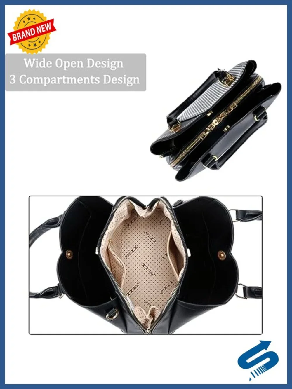 Vegan Leather Triple Compartment Satchel Handbag for Women